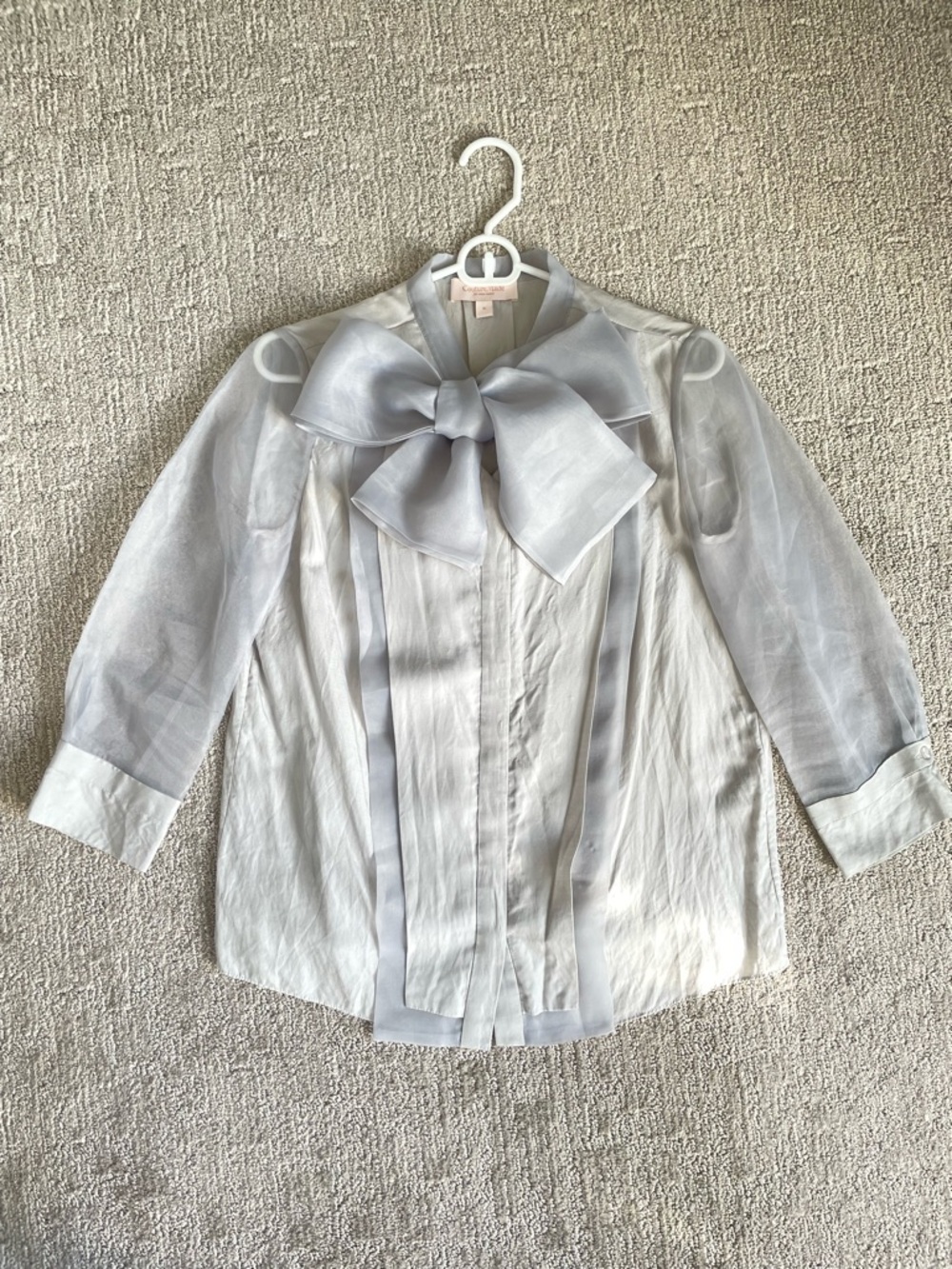 Sheer Bow Tie Blouse in Light Gray